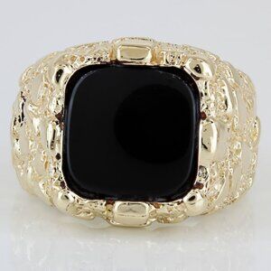 Vintage 14K Gold Nugget Ring Men’s IB Goodman Onyx Statement Signet Bold Jewelry